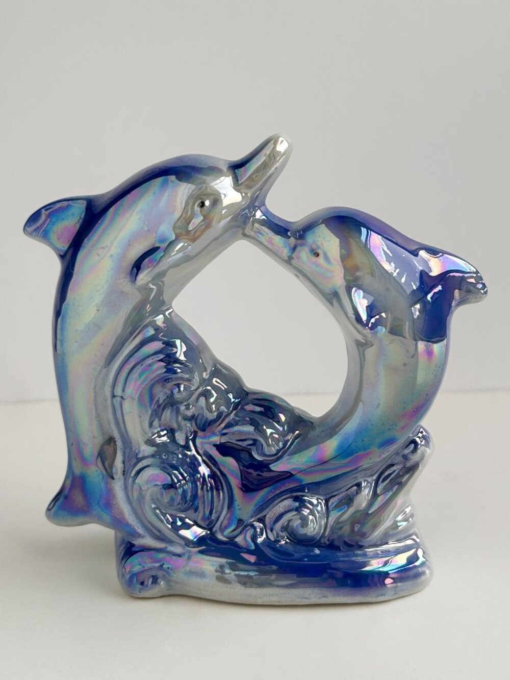 Vintage Iridescent Dolphin Duo Figurine